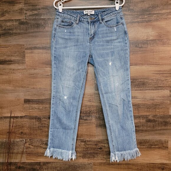 Velvet Heart Jeans 28 Debbie Girlfriend Slim Mid Rise Fringe Hem Medium Light - Picture 1 of 13